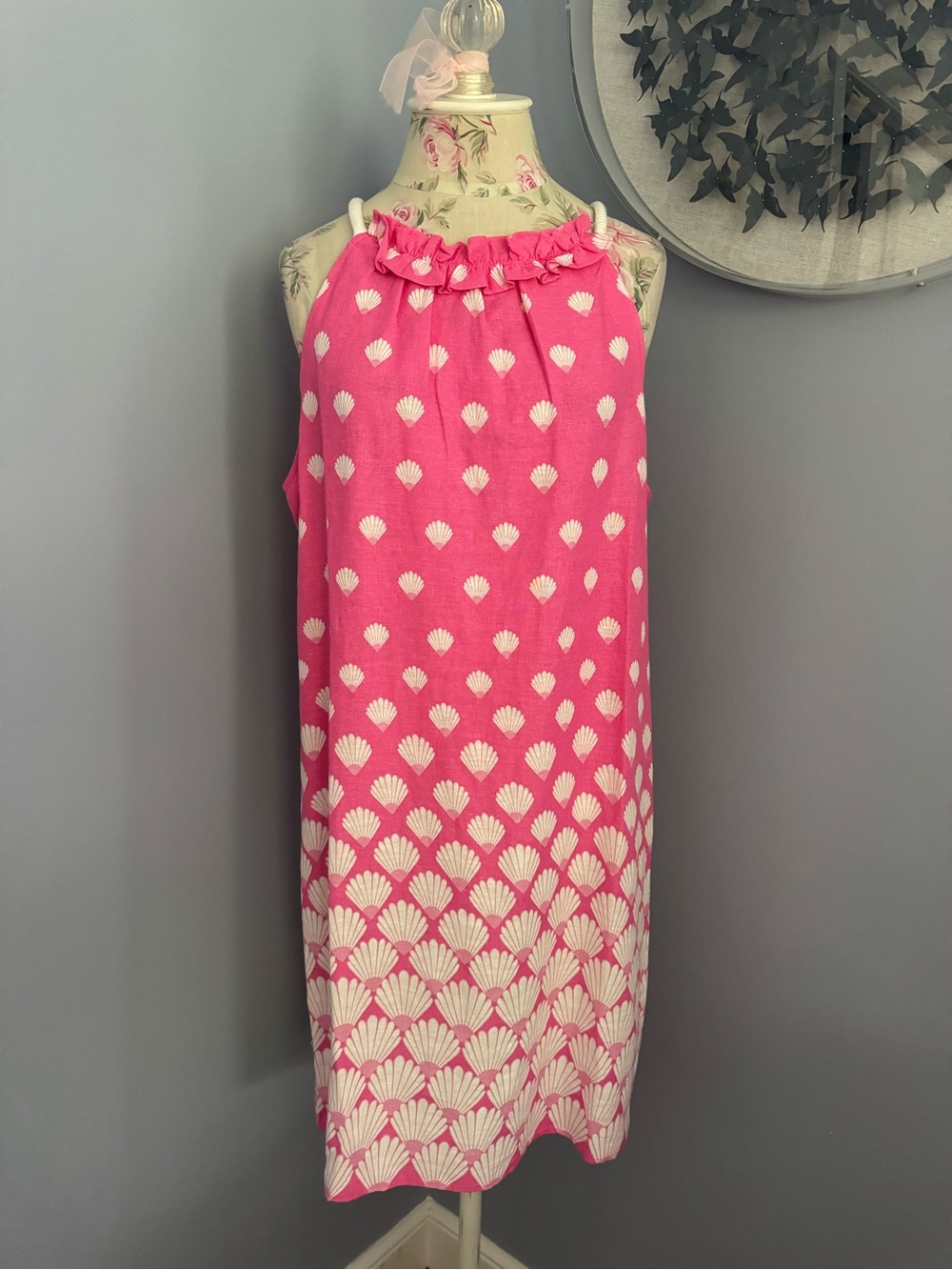 🆕 London Times Pink Shell-Print Sundress